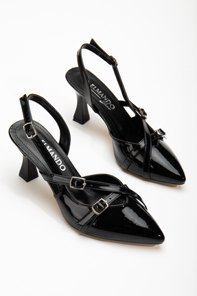 Bt medikal Çift Bantlı Toka Detaylı Syiah Rugan Kadın Topuklu Ayakkabı Image 0