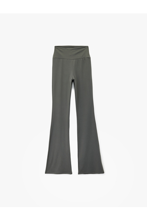 Yüksek Bel Slim Fit İspanyol Paça Spor Tayt Image 2