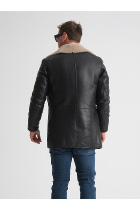 Erkek Hakiki Deri Kaban, 90 Cm Uzunluk, Düğme Kapamalı, Siyah, Kışlık Mont, Premium Tasarım Image 4