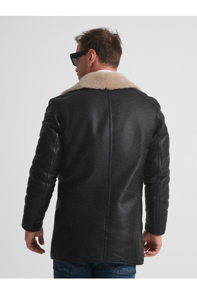 Erkek Hakiki Deri Kaban, 90 Cm Uzunluk, Düğme Kapamalı, Siyah, Kışlık Mont, Premium Tasarım Image 2