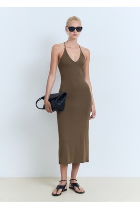 Sırt dekolteli midi elbise Image 1