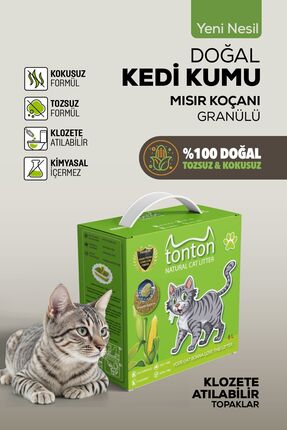 Mısır Koçanı Granülü Topaklaşan Doğal Kedi Kumu 8 Lt Image 0