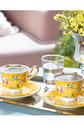 Vanilla New Bone China 4 Parça 2 Kişilik Kahve Fincan Takımı Sarı Image 1