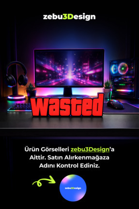 Wasted Yazı Figürü Masa Dekoru | Oyuncu Odası Gaming Aksesuarı | Kırmızı | 20 Cm Image 0