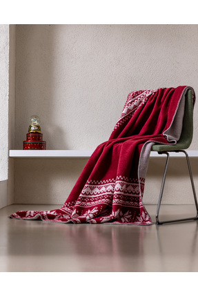 Caumel Jakarlı Pamuklu Tv Battaniye - Kırmızı/Beyaz Image 2