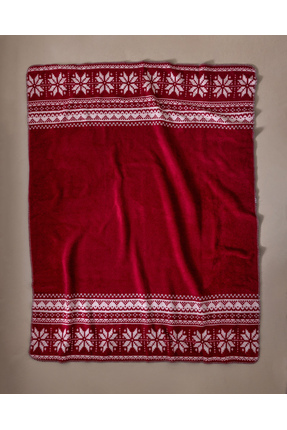 Caumel Jakarlı Pamuklu Tv Battaniye - Kırmızı/Beyaz Image 1