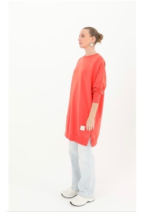 Soul organik pamuk bisiklet yaka iki iplik mercan tunik Image 2