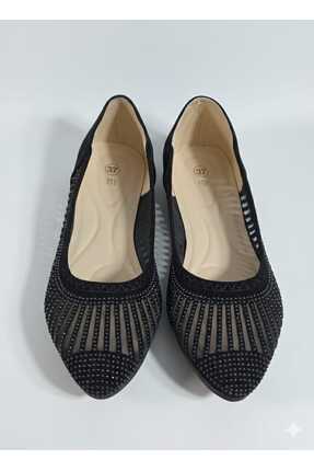 Kadın Siyah Küçük Taşlı Fileli Babet Image 1