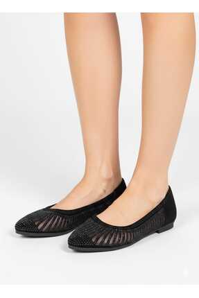 Kadın Siyah Küçük Taşlı Fileli Babet Image 0