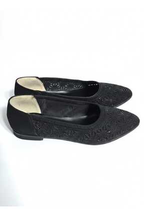 Kadın Siyah Küçük Taşlı Fileli Babet Image 1