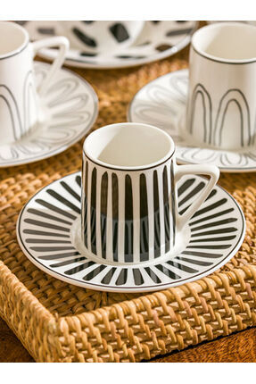 UZG STORE'dan Modern Parçalar 6 Kişilik Baskılı Porselen Kahve Fincan Takımı 90 ml Image 2