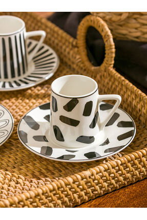 UZG STORE'dan Modern Parçalar 6 Kişilik Baskılı Porselen Kahve Fincan Takımı 90 ml Image 1