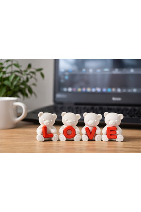 LOVE Yazılı Sevimli Ayıcık Biblo Seti (4 Adet) – Dekoratif Mini Figürler Image 2
