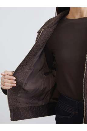 Kahverengi Gömlek Yaka Kadın Kaşe Ceket Image 1