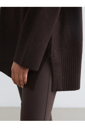 Kahverengi V Yaka Kadın Triko Hırka Image 1