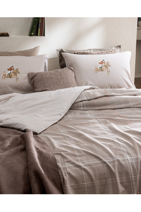 Sabastien King Size %100 Pamuk Lastikli Ranforce Baskılı Nevresim Takımı - Bej Image 3