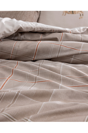 Sabastien King Size %100 Pamuk Lastikli Ranforce Baskılı Nevresim Takımı - Bej Image 6