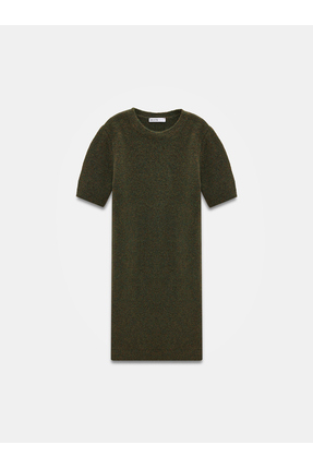 90257 Bisiklet Yaka Yün Karışımlı Triko Elbise-Haki M. Image 4
