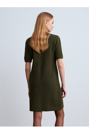 90257 Bisiklet Yaka Yün Karışımlı Triko Elbise-Haki M. Image 1