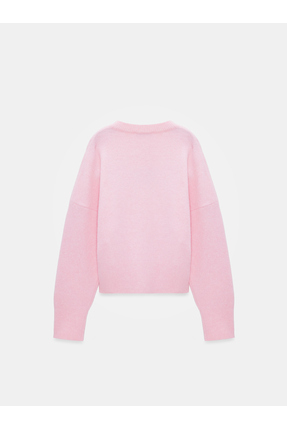 10645 V Yaka Yün Karışımlı Kazak-Pembe Image 5