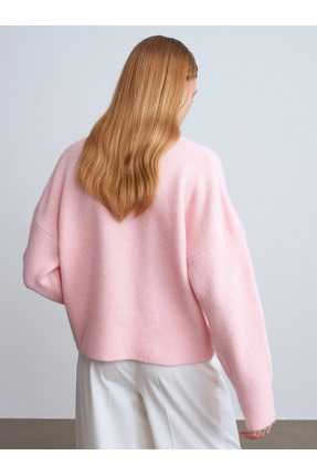 10645 V Yaka Yün Karışımlı Kazak-Pembe Image 1