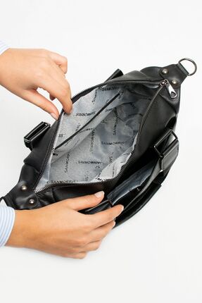 Kadın Suni Deri Çok Gözlü Kullanışlı Ayarlanabilir Çapraz Askılı Siyah Mat Omuz Çantası Image 2