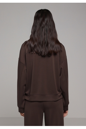 Regular Fit Yuvarlak Yaka Düz Kadın Kahverengi Sweatshirt Image 1