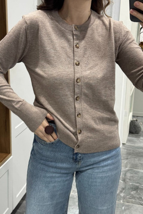 Düğmeli Premium Hırka Bej Image 4