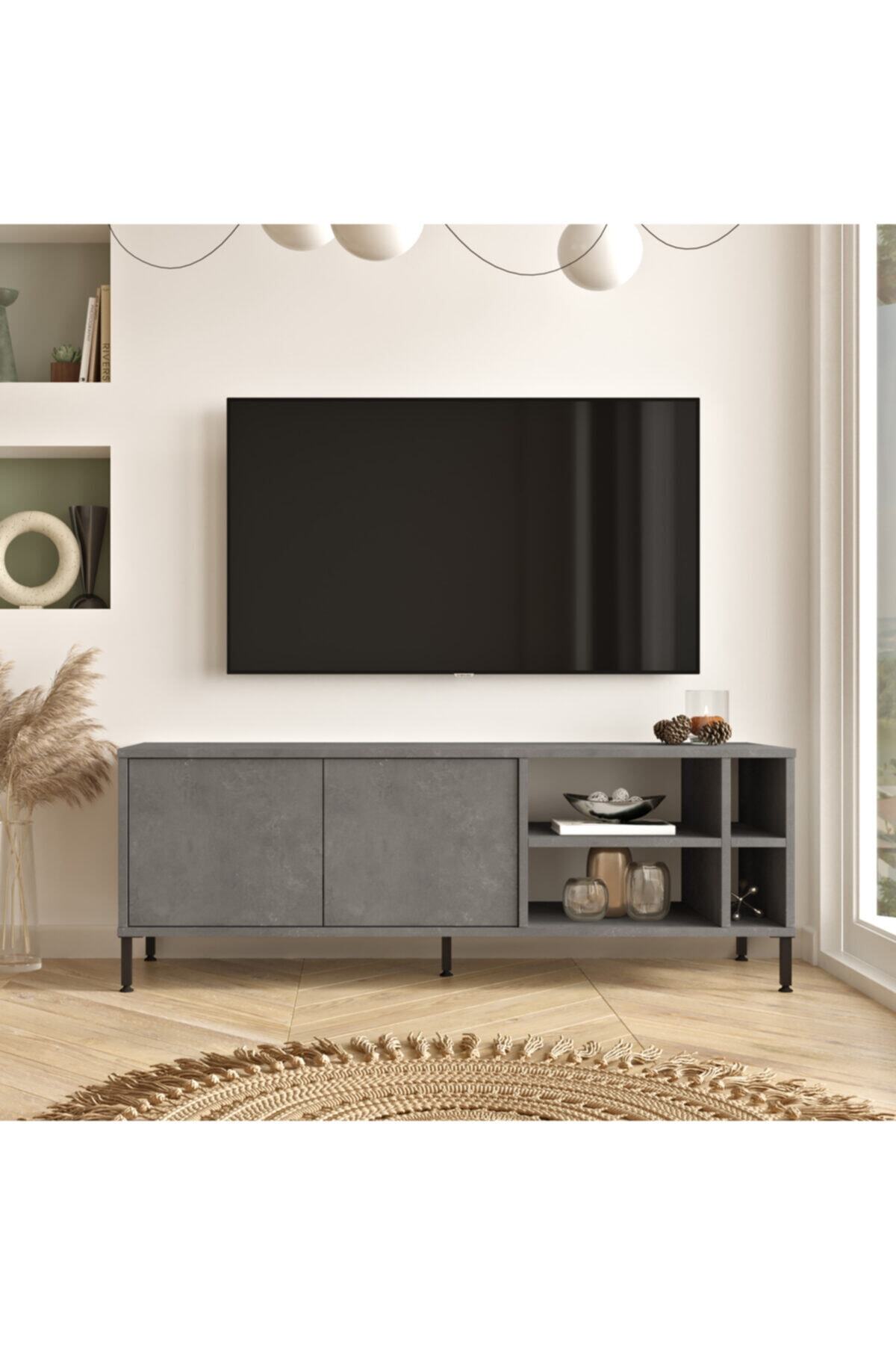 Yurudesign Luvio Tv Ünitesi Sehpası Metal Ayaklı 140cm Beton Lv8-rg