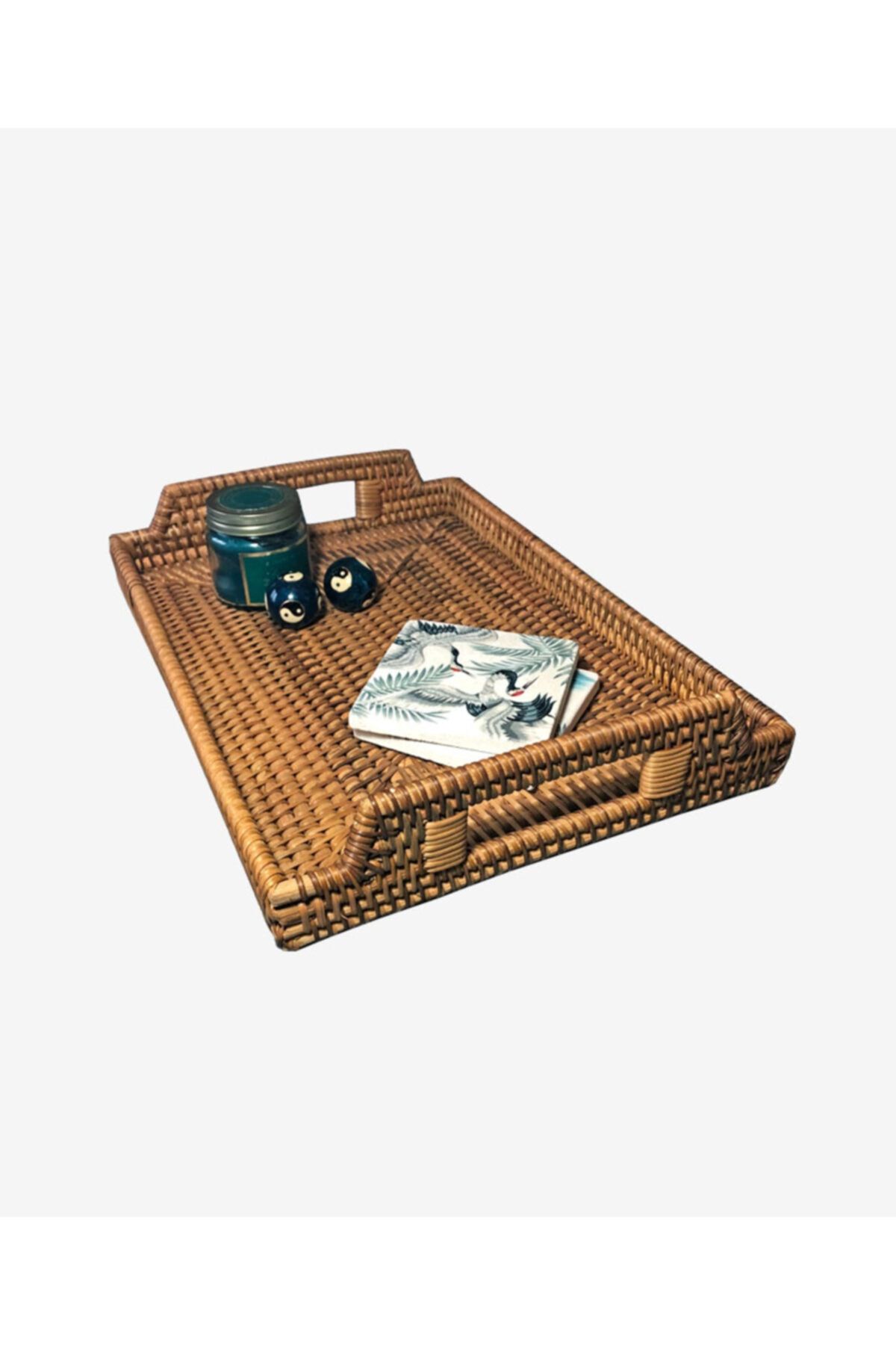 did homeware Ladon Medium Dikdörtgen Rattan Kulplu Hasır Tepsi