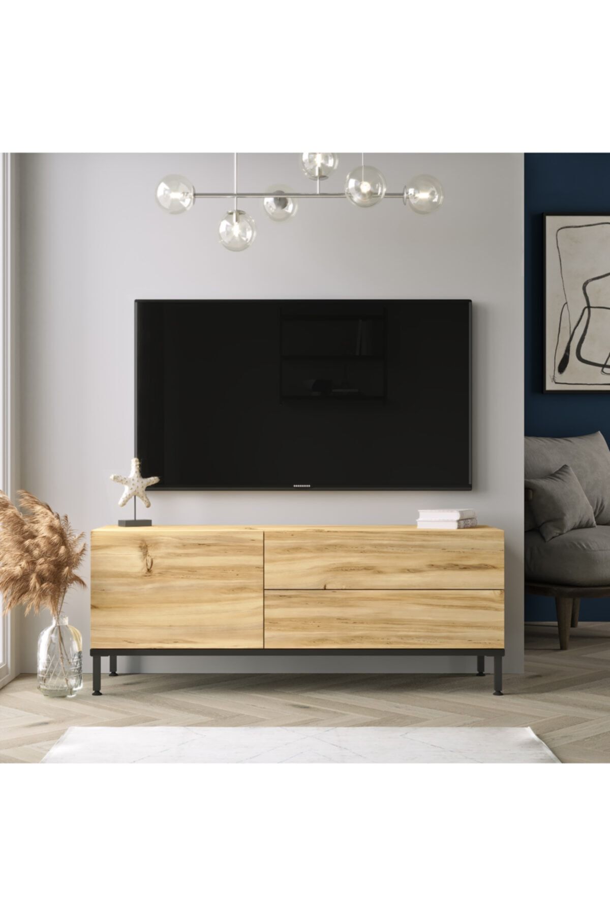 Yurudesign Luvio Tv Ünitesi Sehpası Metal Ayaklı 120cm Keçe-siyah Lv5-kl