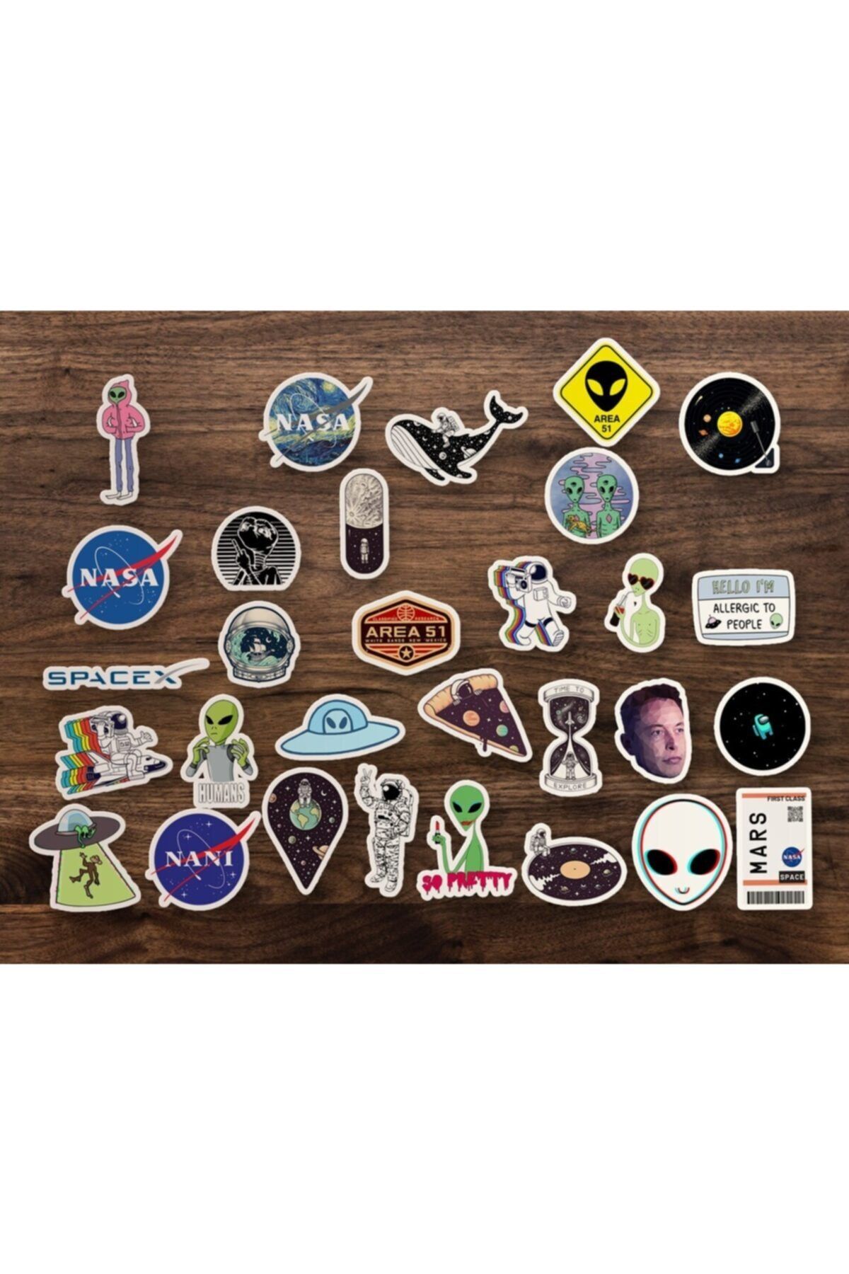 Stickir 30'lu Uzaylı & Uzay Sticker Paketi - Nasa Sticker, Eğlenceli Çıkartmalar