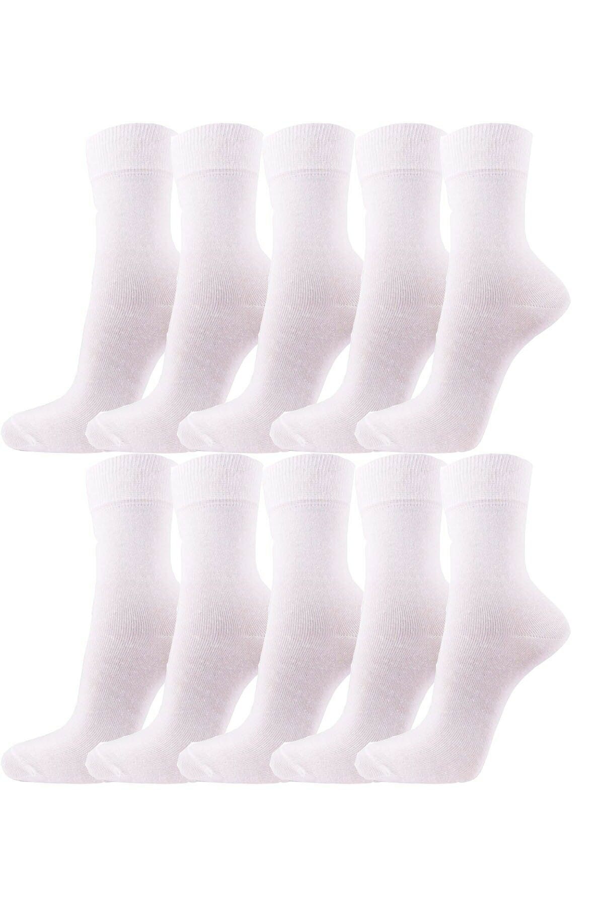 Meguca Socks Unisex Klasik Pamuklu Soket Çorap 10'lu Ekonomik Paket Beyaz
