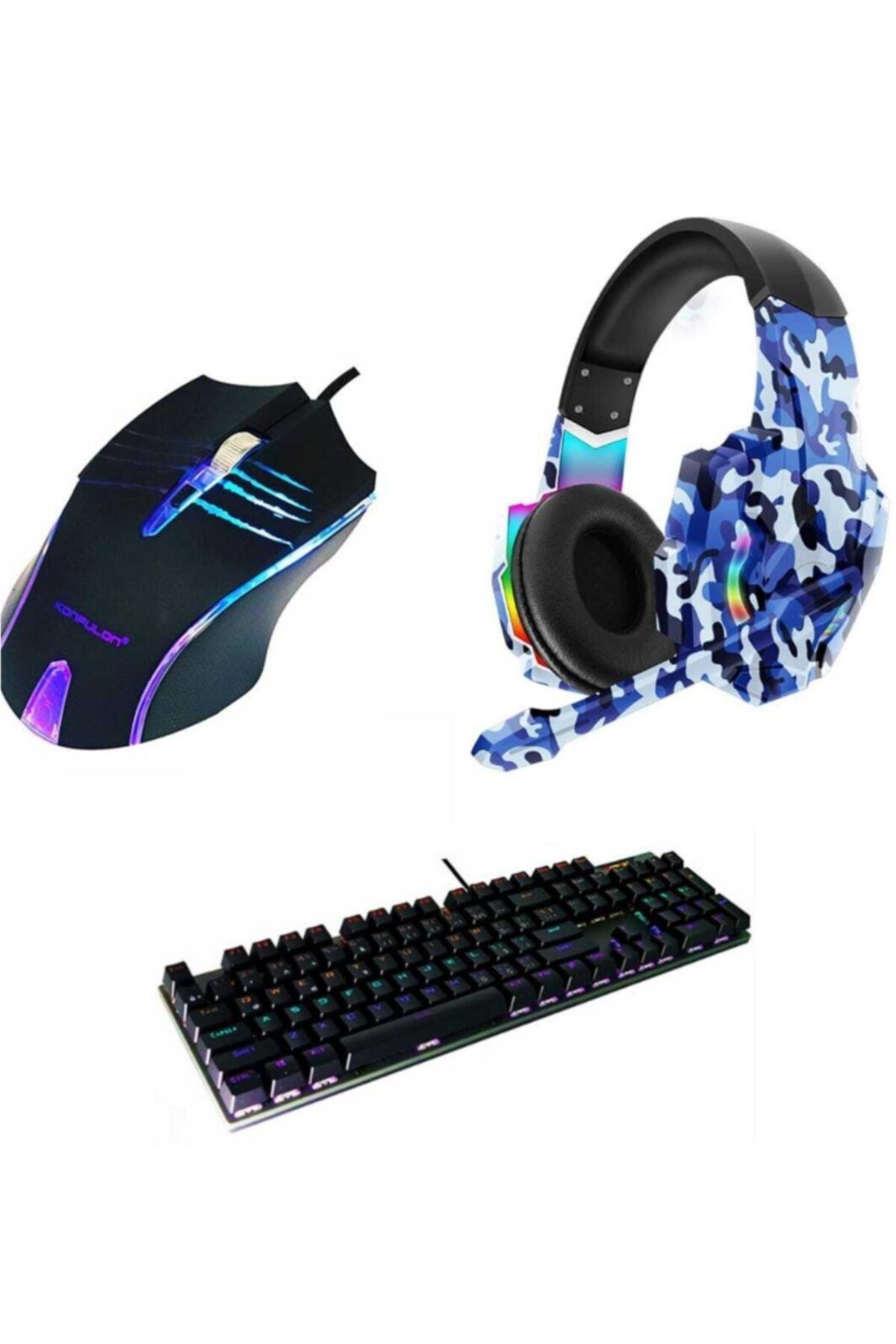 ELROND Elrohir Profesyonel Gaming Set 3in1 Profesyonel Mavi Switch Mekanik Klavye+mouse+kulaklık Pro Set