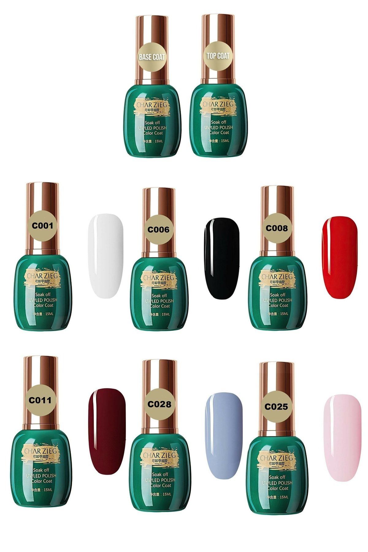 Charzieg Kalıcı Oje Seti Topcoat  Basecoat  6 Renk