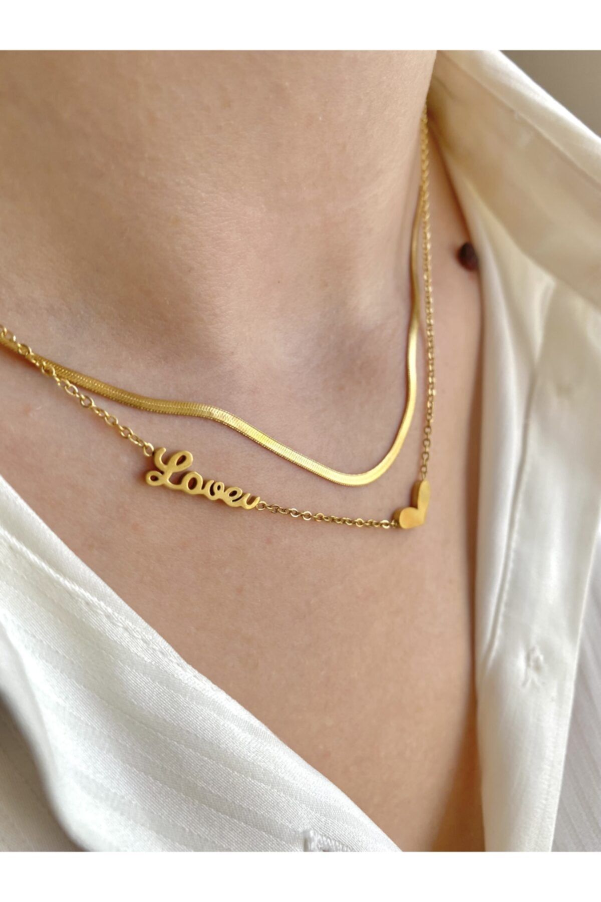 4me Accessories Love Yazılı Ikili Çelik Kolye