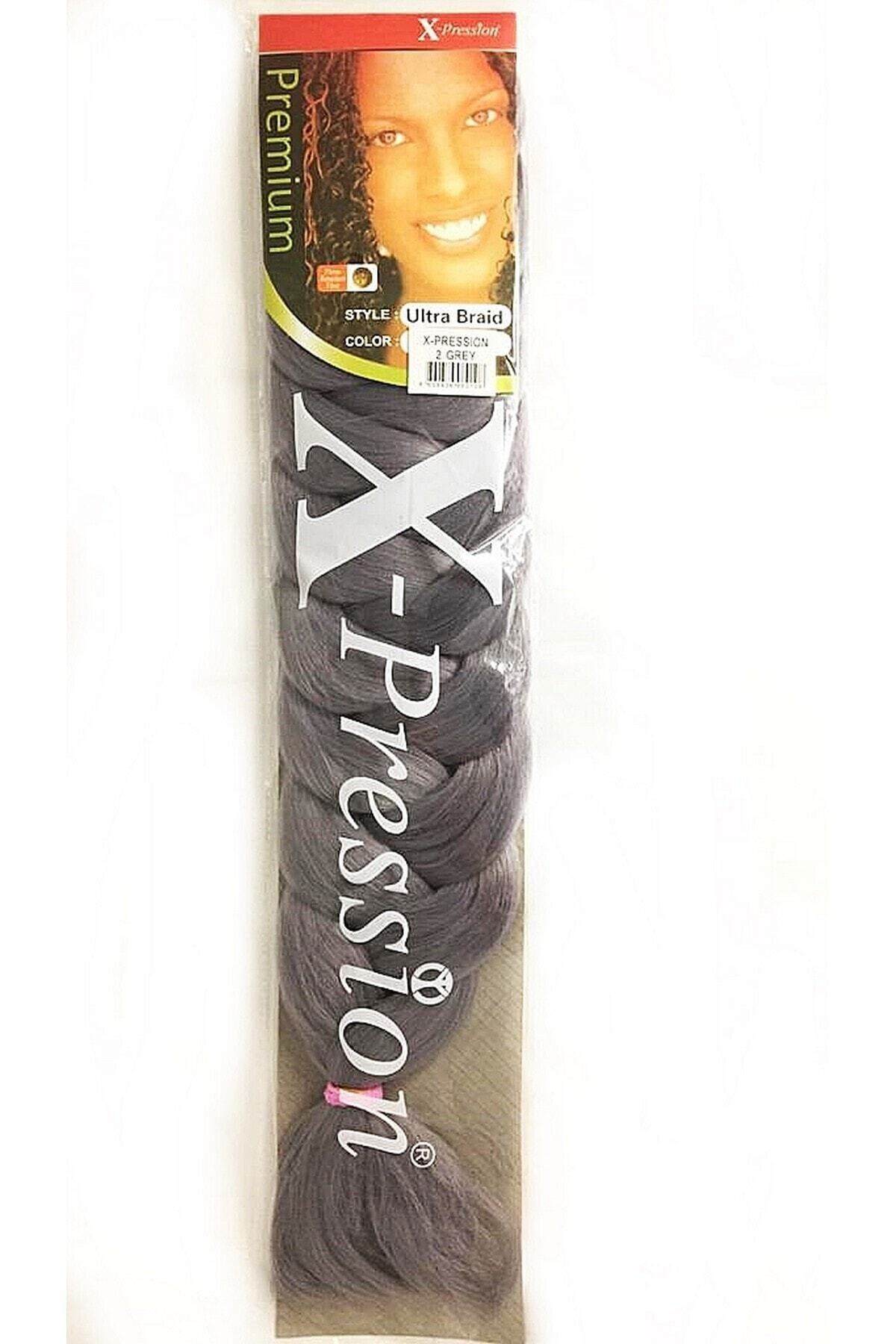 XPression X-pressıon Sentetik Örgülük Saç, Afrika Örgüsü, Rasta, Koyu Gri , 2 Grey