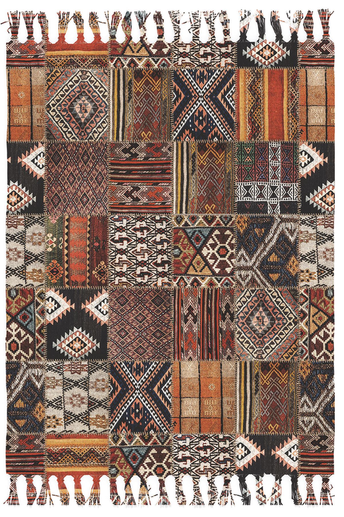 Soho Halı Etnik Otantik Vintage Desenli Yıkanabilir Saçaklı Uşak Dokuma Kilim Petra-9031