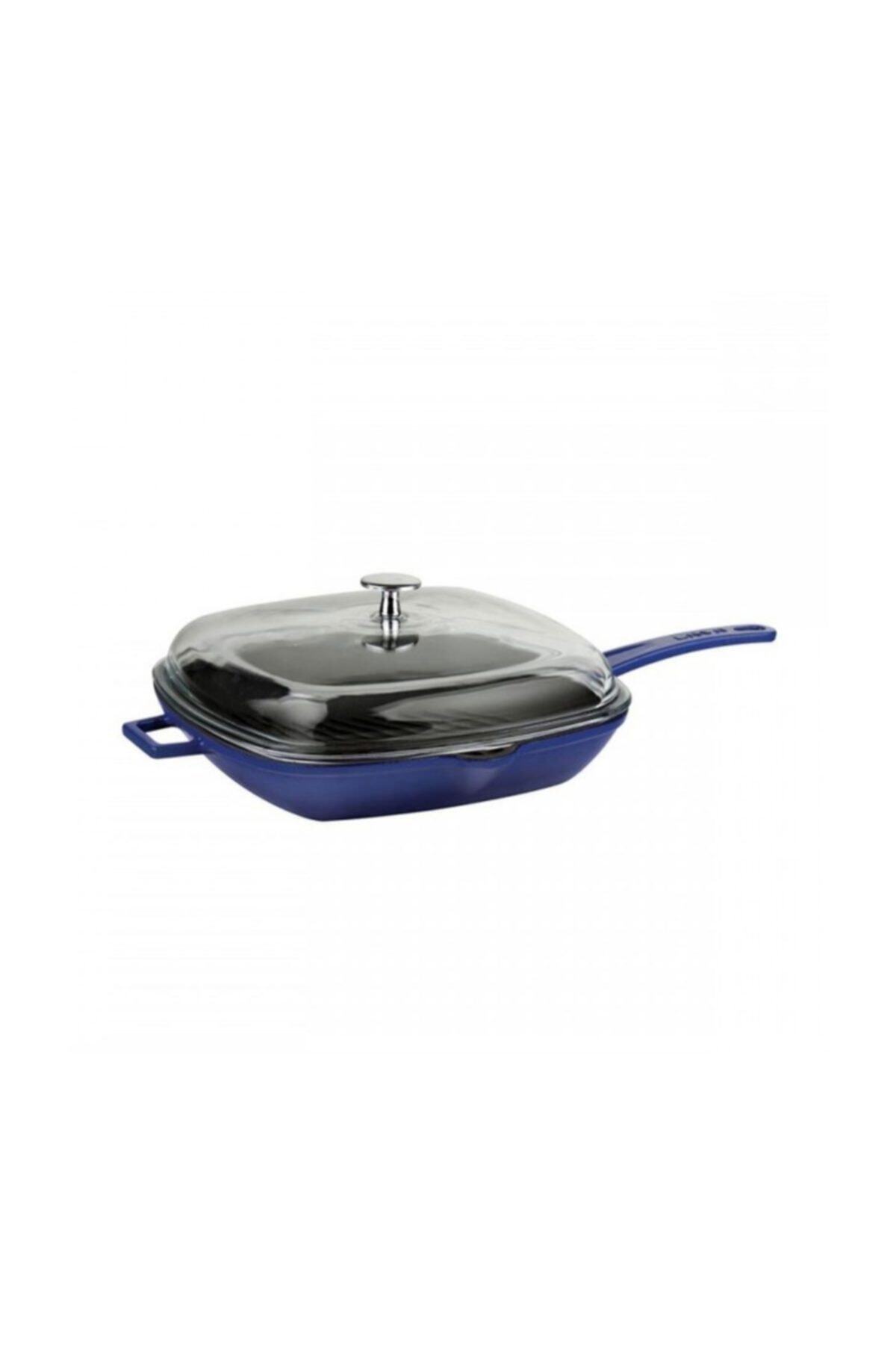 Lava Grill Tava 26*26 Metal Saplı Cam Kapaklı Mavi