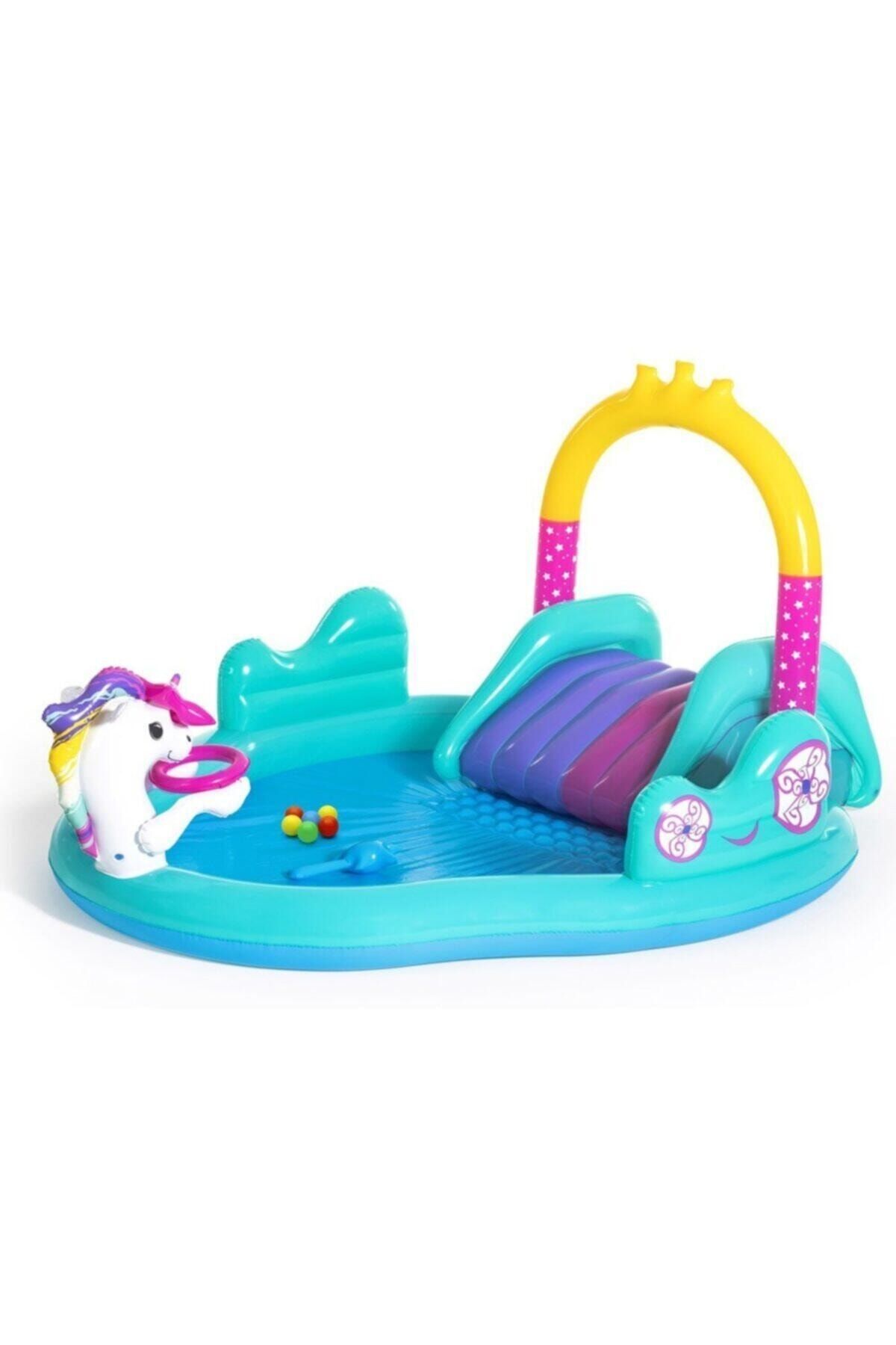 BESTWAY 53097- Unicorn Temalı Kaydıraklı, Potalı Fıskiyeli Havuz,eğlence Parkı (274x198x37cm)