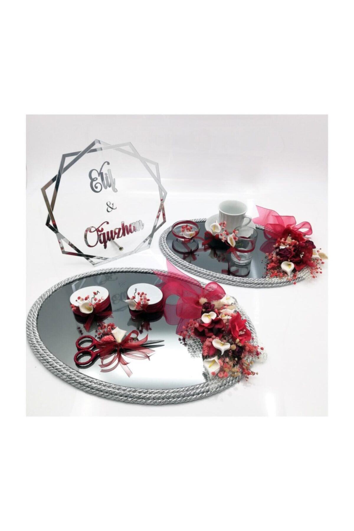 Lora Davet Nişan Tepsisi Ve Damat Kahve Fincan Tepsisi Takım - Gümüş 54405
