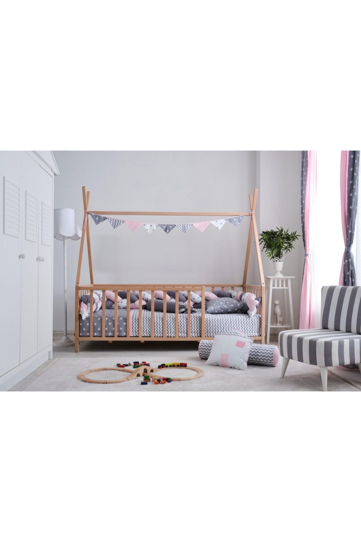 bahar soft baby Soft Baby My Home Örgülü Montessori Uyku Seti 90x190