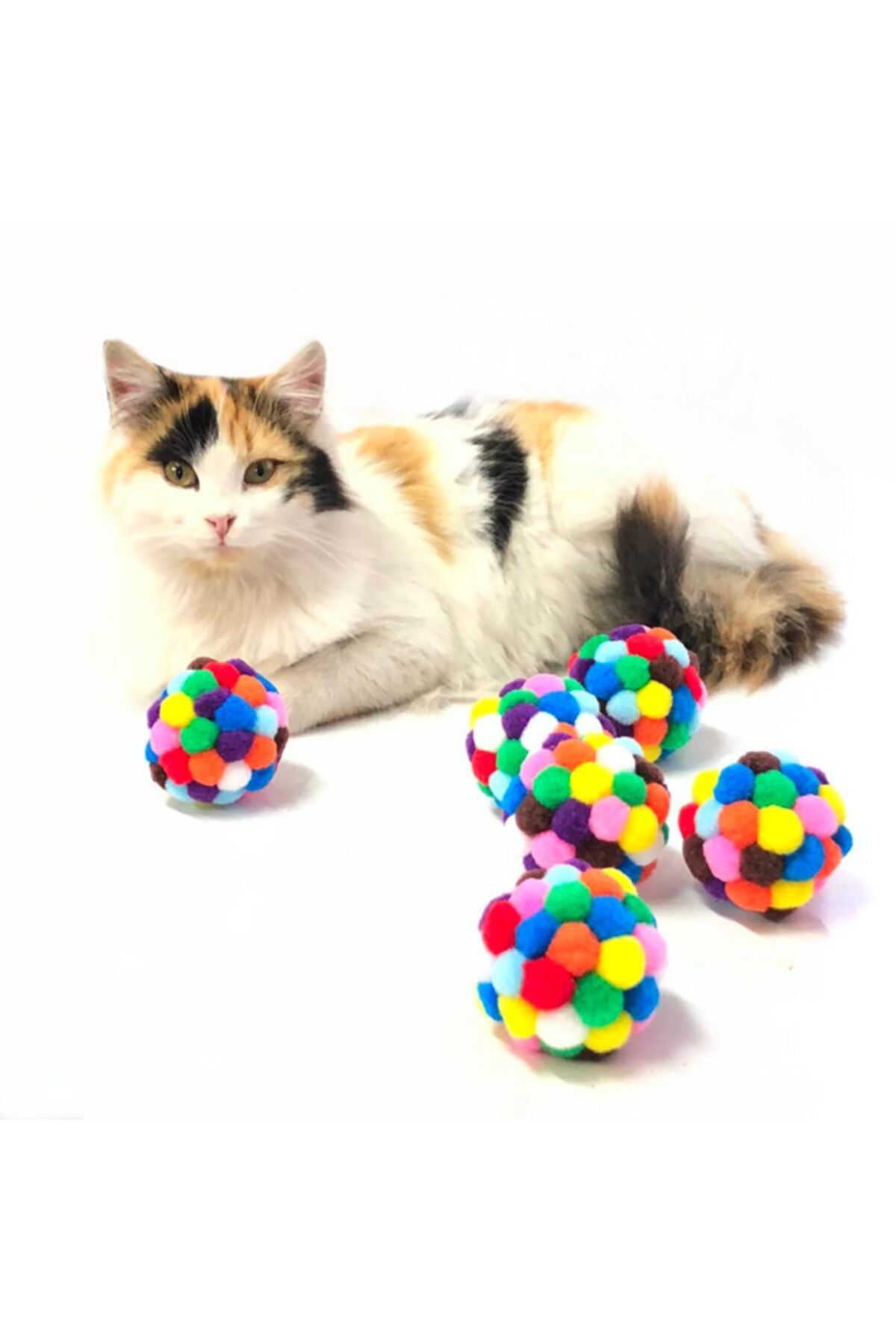 DEMİRALP37 Ponponlu Ve Çıngıraklı Kedi Oyun Topu Oyuncağı 1 Adet 4,5 cm