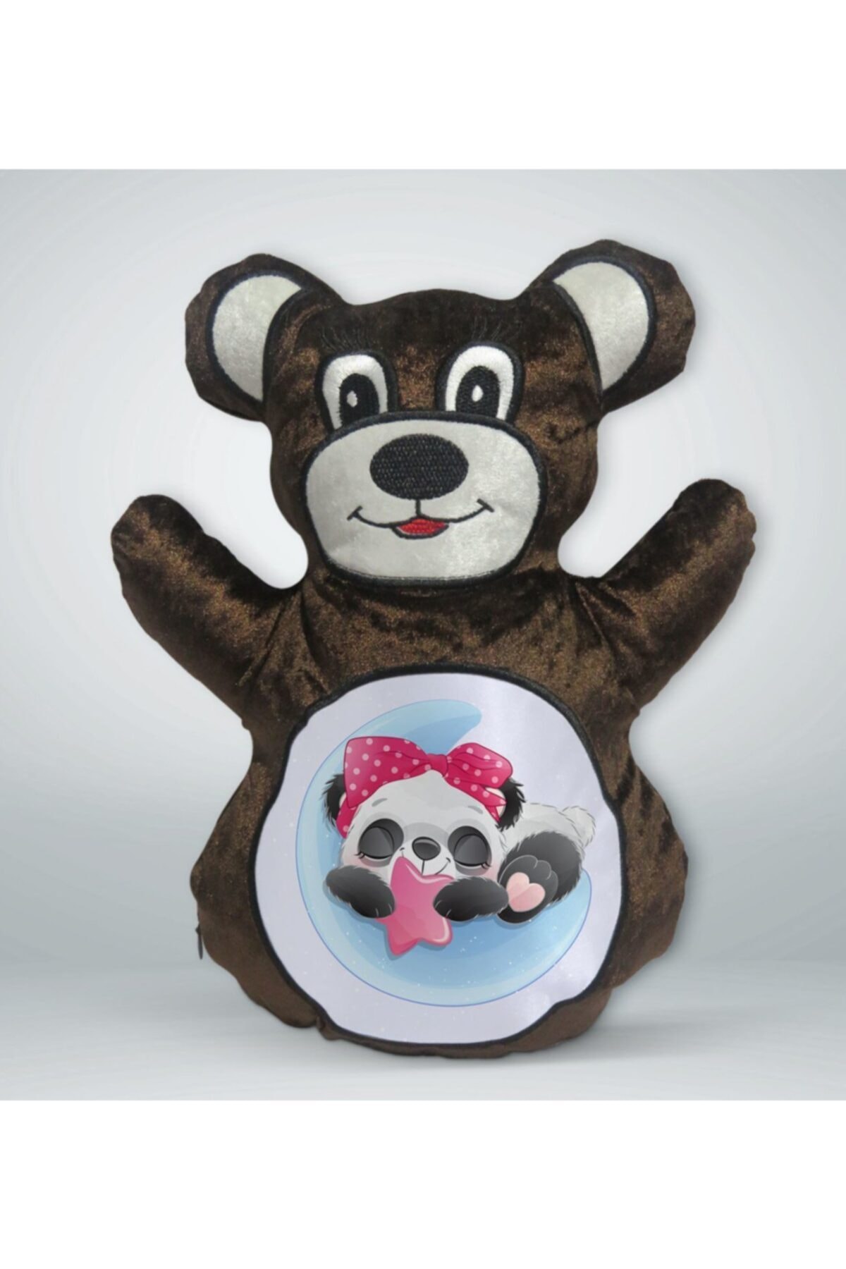 BK Gift Sevimli Panda Tasarımlı Kahverengi Ayıcık Yastık-3