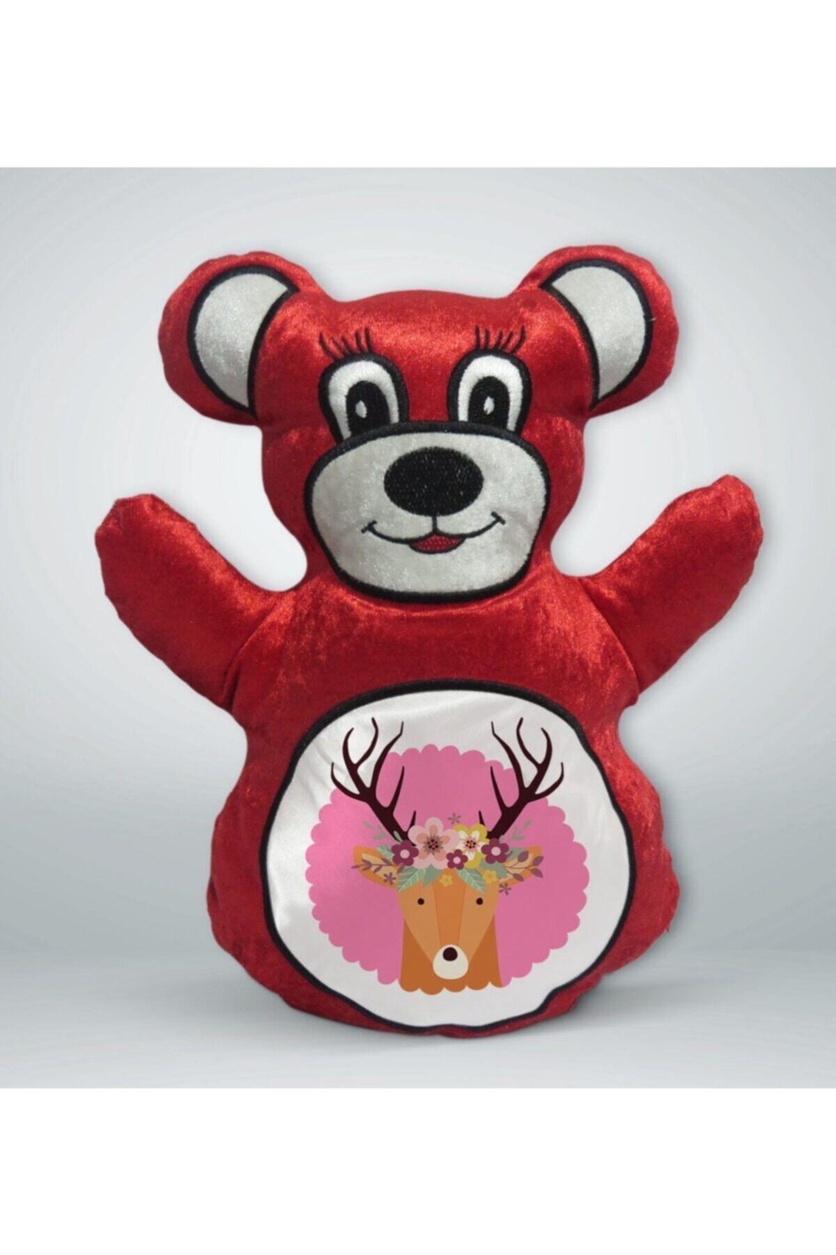 BK Gift Sevimli Geyiktasarımlı Kırmızı Ayıcık Yastık-1