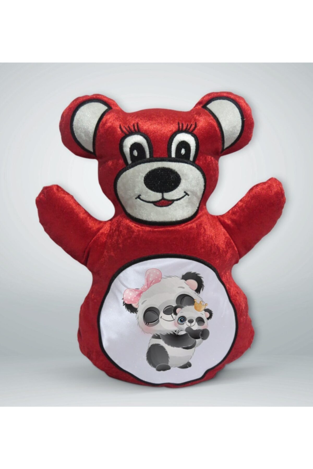 BK Gift Sevimli Pandalar Tasarımlı Kırmızı Ayıcık Yastık-2