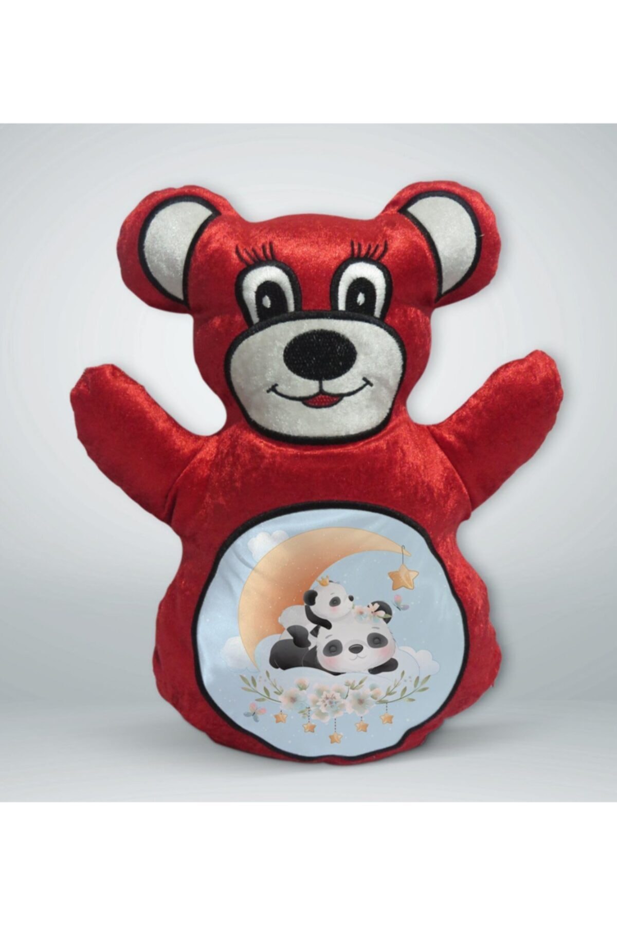 BK Gift Sevimli Pandalar Tasarımlı Kırmızı Ayıcık Yastık-5