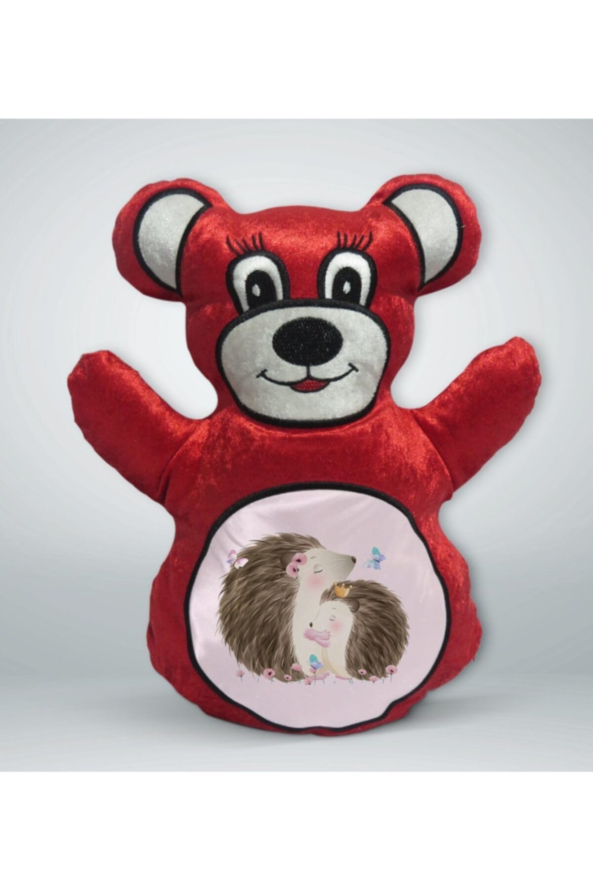 BK Gift Sevimli Kirpi Tasarımlı Kırmızı Ayıcık Yastık-4
