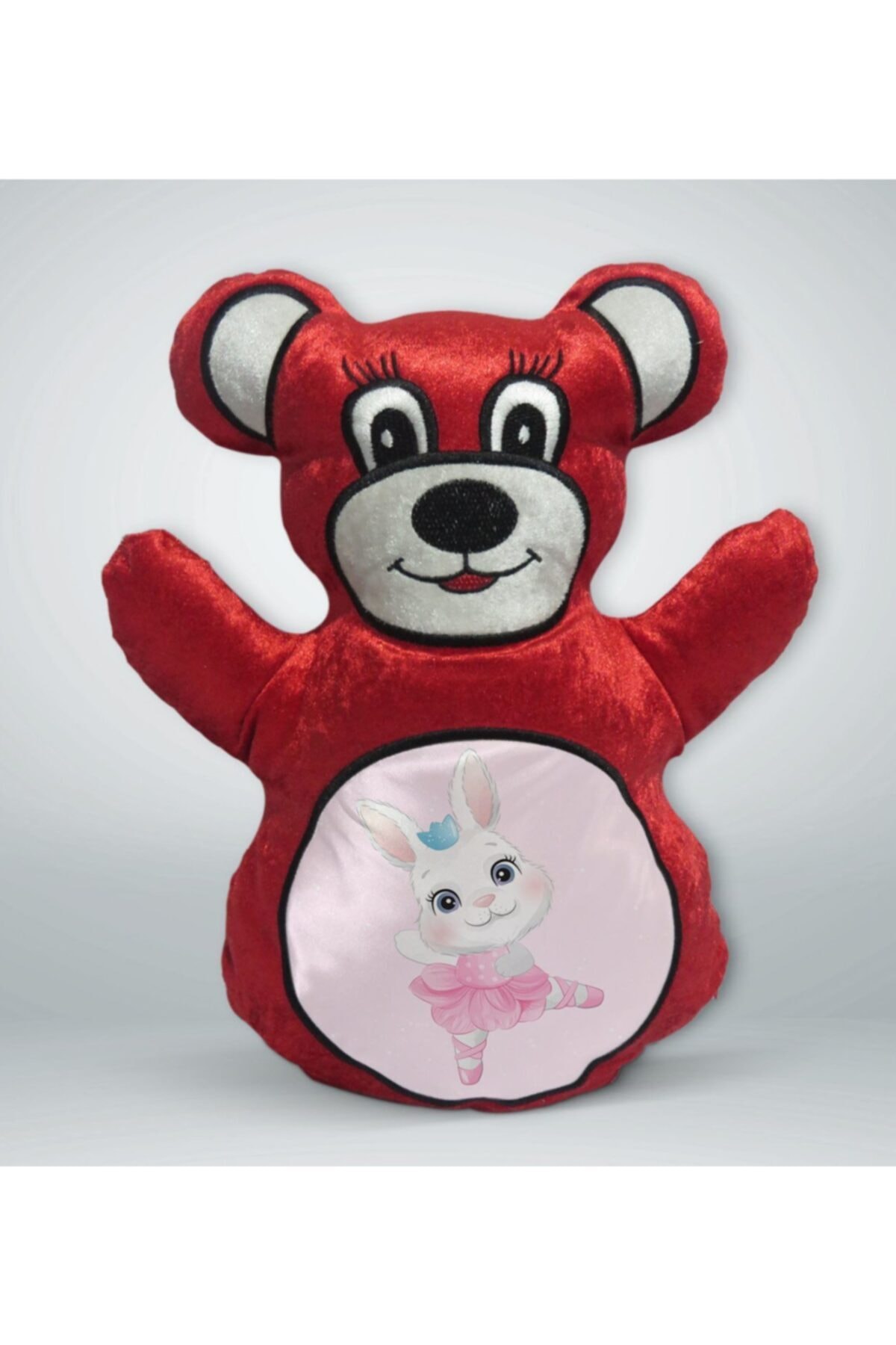 BK Gift Tatlı Tavşan Tasarımlı Kırmızı Ayıcık Yastık-1