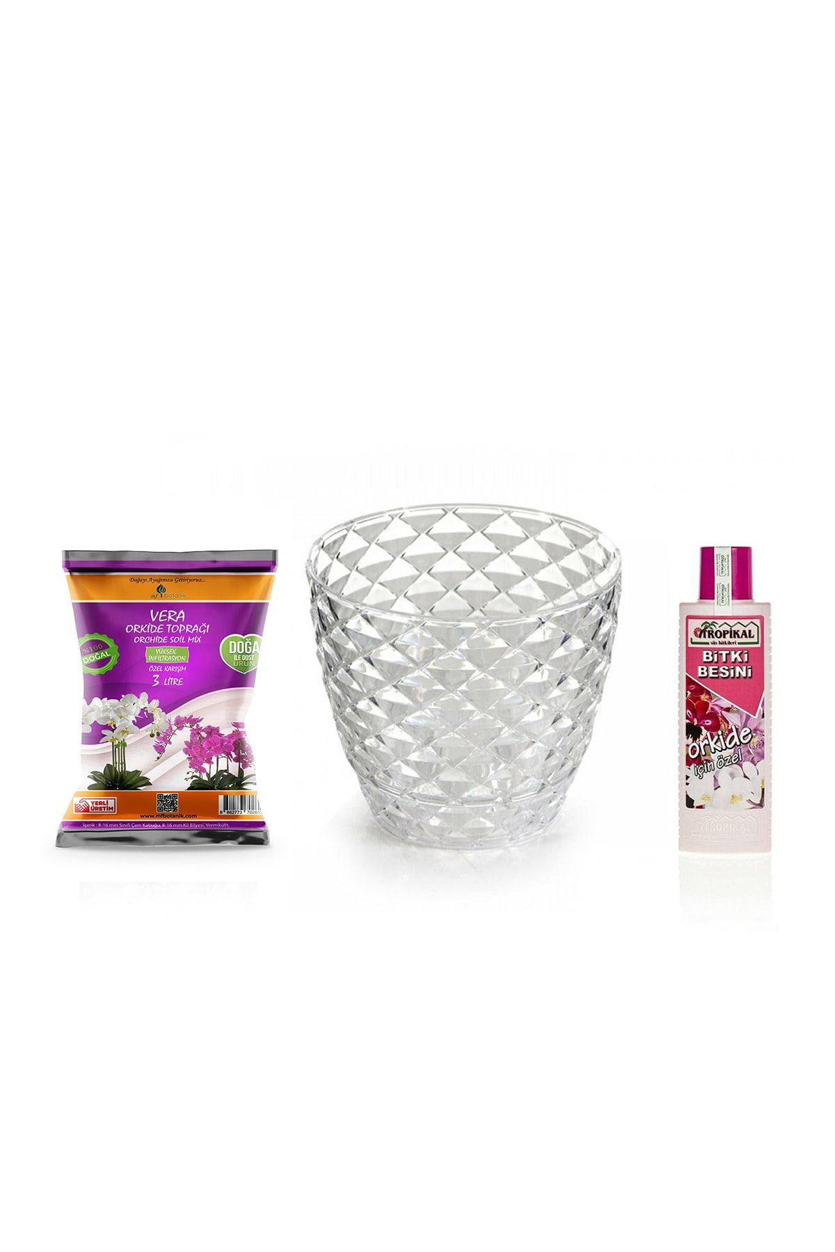 MF Botanik Kristal Orkide Saksı  3 Lt Orkide Toprağı  225 ml Sıvı Besin